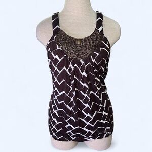 INC International Concepts Black and White Geometric Tank Top